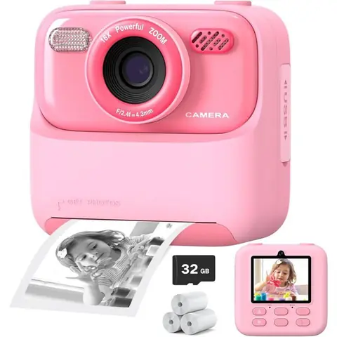 Appareil photo pour enfants Impression instantanée Papier photo et carte de 32 Go inclus Jouet pour les 3 ans et plus Rose
