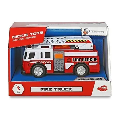 Véhicule miniature - DICKIE - Camion Pompier - Effets sonores et lumineux - Échelle télescopique - 15 cm