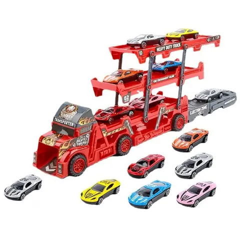 Camion de transport pour enfants - Camion jouet de rangement 2 en 1 - 6 mini voitures - Cadeau pour garçons de 3 4 et 5 ans