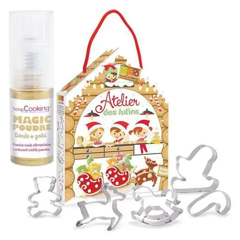 Kit pâtisserie - SCRAP COOKING - Atelier des lutins - Inox - Poudre alimentaire dorée - Découpoirs de Noël