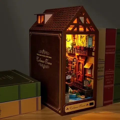 Maquette - 3D Book Nook DIY - Maison Miniature en Bois - Meubles Inclus - Lumière LED - Décoration Intérieure