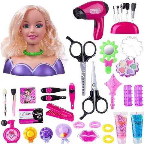 Tête à Coiffer et Maquiller - 34 Pièces - Jeu dimitation - Rose - Enfant Fille