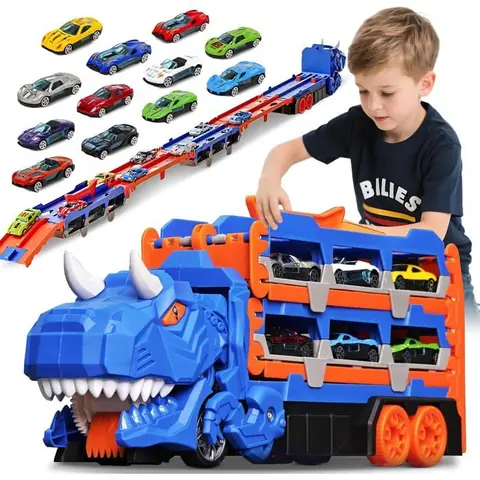 Camion Transporteur avec 12 voitures et éjection de chenillesJouet Enfant 3-6 Ans - Cadeau Garçon(Bleu)