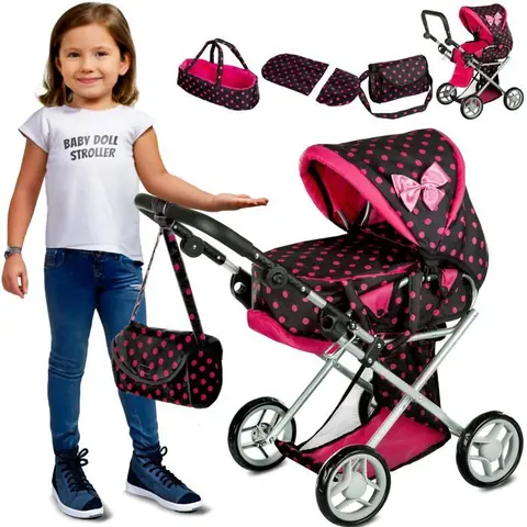 Poussette pour poupée 3-en-1: landau poussette porte-bébé + sac et literie - Kinderplay (KP0200G_KRD)