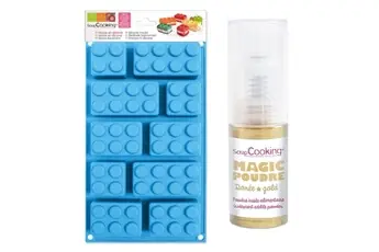 Moule en silicone briques + Poudre alimentaire irisée dorée
