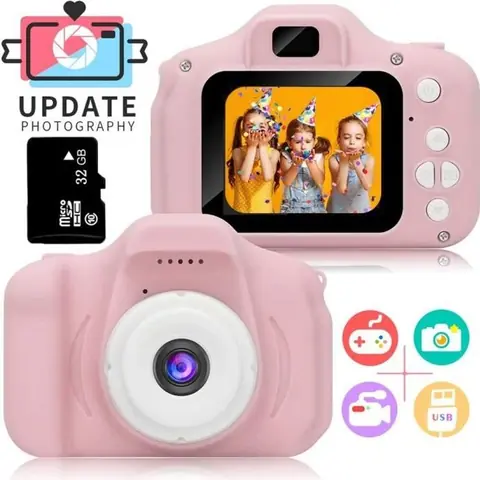 Appareil Photo pour Enfants HD 1080p - Rose - Rechargeable - Antichoc