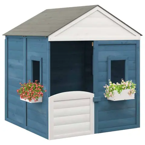 Maison de jeux et porte verrouillable/fleurs 125 x 120 x 132 cm bois massif sapin 02_0005112