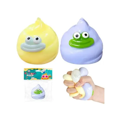 Lot de 2 balles anti-stress Squishy Poo Monster 6 cm – Violet & Jaune TPR sensoriel Fidget