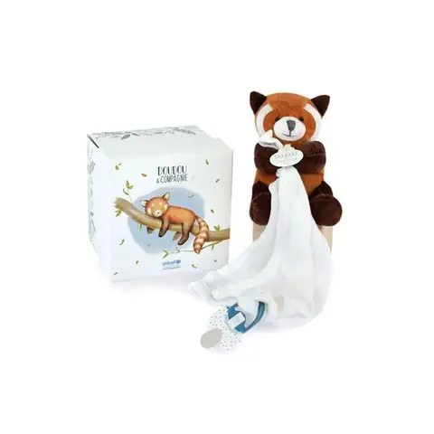 Animal en peluche Doudou et Compagnie Panda Roux avec doudou attache-sucette