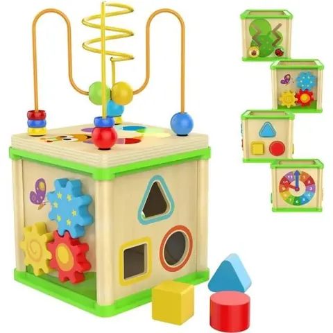 Jouet - Jouet cube dactivité - Bois - 5 activités - 12 mois