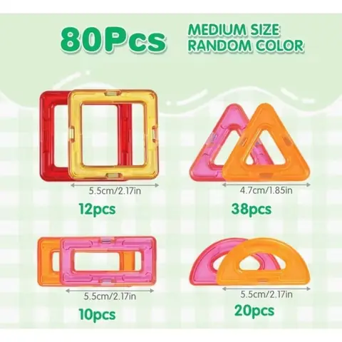 JustForVibe - 80 pièces géométriques de construction magnétiques/aimantés enfant - Jouet éducatif STEM - 80PCS