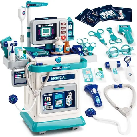 Malette Docteur EnfantJouet Docteur avec ChariotKit de Médecin Jouets pour Filles et Garçons 3+ AnsJouet Enfant 3 Ans(Bleu)