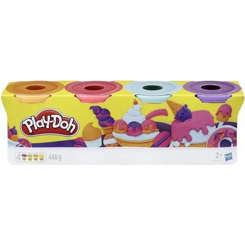 PLAY-DOH - Pack de 4 couleurs atoxiques - thème sucré - enfants à partir de 2 ans - Pots de 112 g