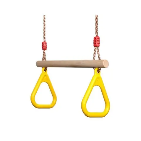 Balançoire avec Anneaux de GymnastiqueTrapèze en Bois avec Gymnastique Anneaux Enfants Portique Toboggan Jeux Jardin Extérieur