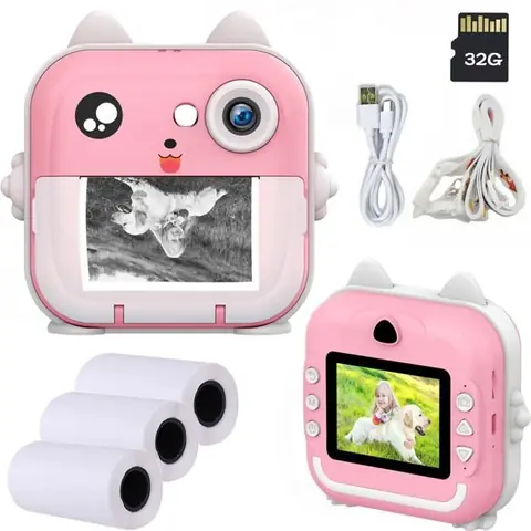 32G Appareil Photo pour Enfant - Impression Instantanee Photo Écran IPS de 24 pouces -3 rouleaux de papier dimpression