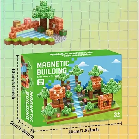 JustForVibe - 100 cubes magnétiques/aimantés 3D enfant style Minecraft - STEM - 100PCS