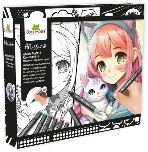 Coffret créatif - SYCOMORE - Layout et marqueurs - Kemonomimi - Dès 10 ans