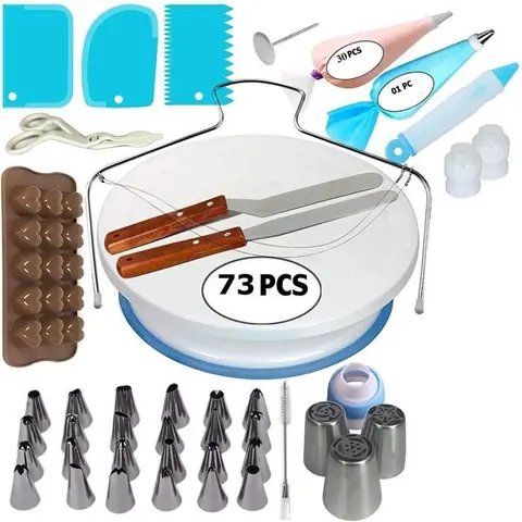 Kit de Pâtisserie - Heureux dacheter - 73 Ustensiles - Plateau Tournant - Buses en Inox - Sacs Réutilisables