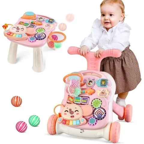 Trotteur Bébé Chariot de MarcheJouet à pousser Marcheur dactivité pour bébé Cadeau pour garçons et filles de 1 à 3 ans，rose