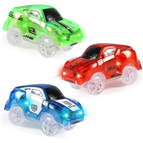 Circuit Voitures de CoursesCircuit Voiture EnfantPack de 3 (Voiture de Course Rouge VertVoiture de Police Bleu) avec 5 lumières
