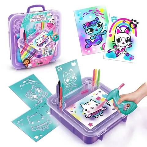 Canal Toys - Gabby et la Maison Magique - Mallette dactivités avec aérographe électronique pochoirs et feutres - GAB 024