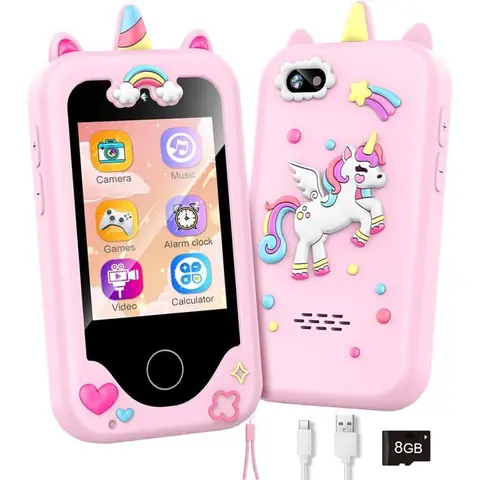 Smartphone pour filles Téléphone portable jouet pour enfants écran tactile 28 pouces carte mémoire 8 Go Rose