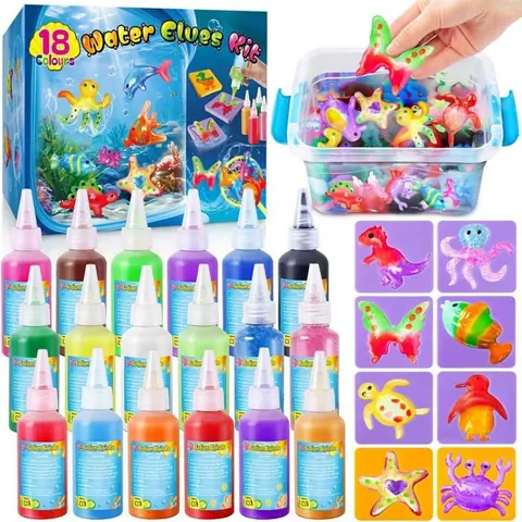 Magic Water Elf Toy Kit de 18 flacons de gel coloré pour enfants - Animaux aquatiques - Kit de bricolage créatif pour filles