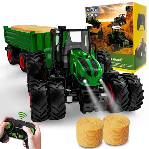 Tracteur RC Tracteur télécommandé avec remorque tracteur jouet à partir de 3 ans Tracteur agricole télécommandé avec son et