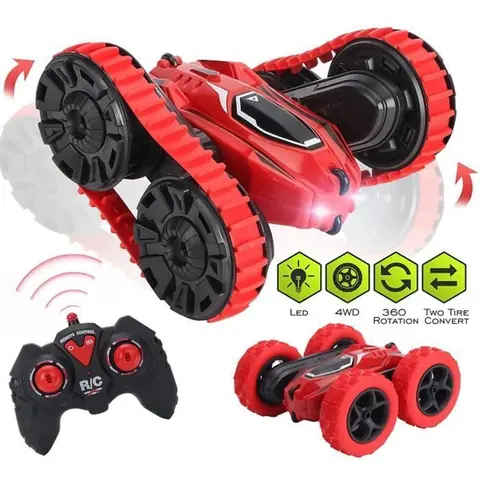 Voiture Télécommandée Tout Terrain 4WD 360° Rotation RC Stunt Car Offroad Véhicule Radiocommandee 2.4GHz pour Enfants 6-12 Ans