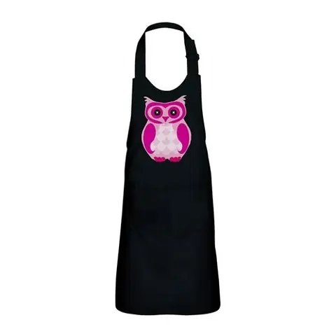 Fabulous Tablier Cuisine Enfant 2 Poches Noir Chouette Rose Yeux en Boutons - Haut de gamme