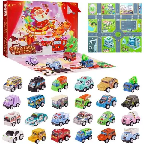 Calendrier de lAvent Enfants 2022 24 pièces Jeu de Voiture de Noël Surprise Cadeau de Noël pour Enfants Garçon Fille
