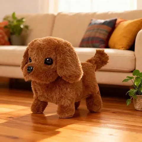 Chiot interactif en peluche - ULISEM - Marche et aboie - Remue la queue - Texture douce - Couleur café
