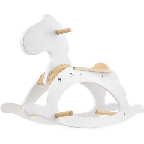 Mamabrum Cheval à Bascule Bois pour Enfant - Jouet à bascule enfant- Garçon Fille +12 mois - 50 KG Max- Design - Blanc