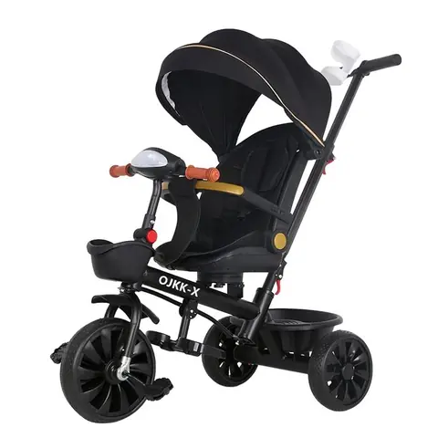 Tricycle Evolutif Enfant 1 à 6 ans Vélo Poussette Jusquà 50kg Inclinable + pare-soleil + repose-pieds + lumière + Siège Pivotant