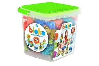 Jeu d'assemblage - BLOKO - Baril de 100 BLOKO et 1 plaque base verte - Dès 36 mois - Fabriqué en Europe