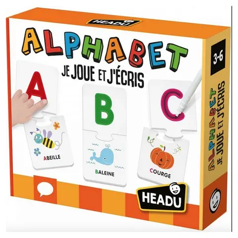Jeu éducatif - HEADU - FR54365 - Lettres en creux - 26 mini puzzles - Feutre effaçable
