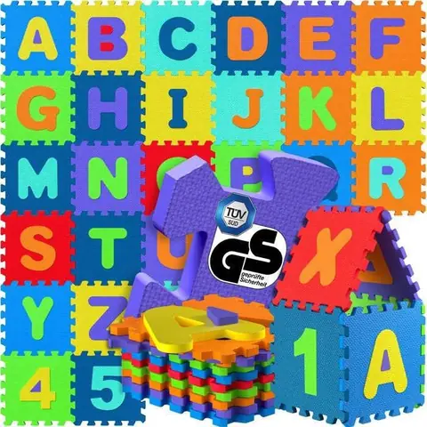 Tapis Puzzle déveil et de Jeu SPIELWERK Dalles en Mousse XXL pour bébé ou Enfant Bas âge Anti-dérapantes Alphabet et Chiffres