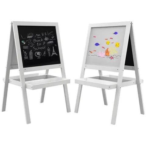 Tableau chevalet - AIYAPLAY - enfant 2 en 1 ardoise magnétique et tableau noir à craie rangement - bois - blanc