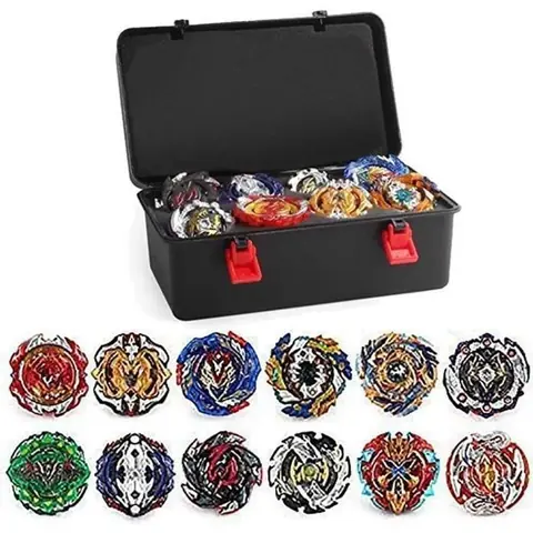 12 Nouvelles Toupies avec 2 Lanceur Burst Turbo Jouet Arena，Gyro Pocket Box Pro (Noir)-Cadeau pour Enfants