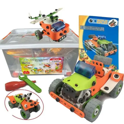 Jouet de construction 5 en 1 161 pcs pour construire voiture avion hélicoptère quad etc. Outils + livret détaillé. 5 à 10 ans
