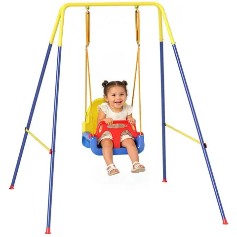 Portique Balançoire Enfants - AIYAPLAY - 3 en 1 - Pliable - Siège Réglable - Support en Acier - 128 x 155 x 157 cm - Multicolore
