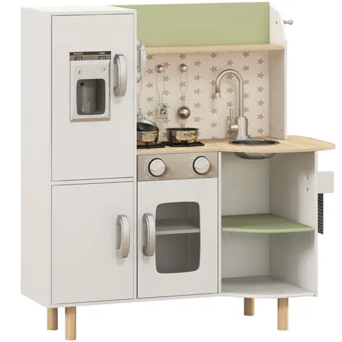 Cuisine pour enfant - AIYAPLAY - jeu imitation bois machine à glaçons évier ustensiles - bois - 84x34x89cm - blanc