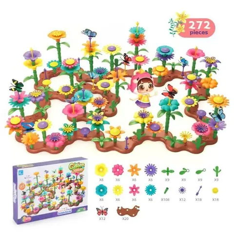 Jouets de Construction de Jardin de Fleurs Ensembles de Bouquets Bricolage Jouets de Blocs de Construction Créatifs Enfant 272pcs