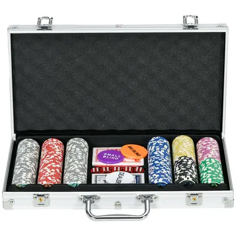 Mallette de poker - coffret de poker complet - SPORTNOW - 300 jetons 5 dés 2 jeux de cartes tapis feutre - aluminium - gris