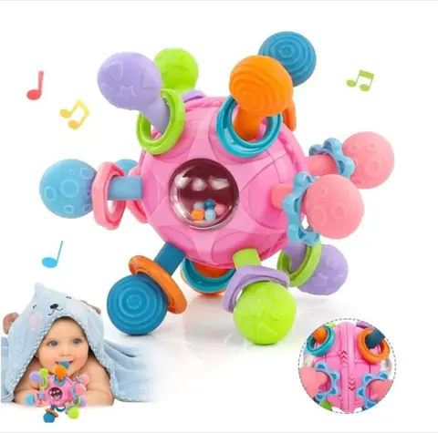 Jouet Hochet pour Bebe 6 MoisJouet Hochet Dentition Bebe 3 MoisJeux d’Eveil Balle Sensorielle Bebe Cadeau Naissance Fille - Rose