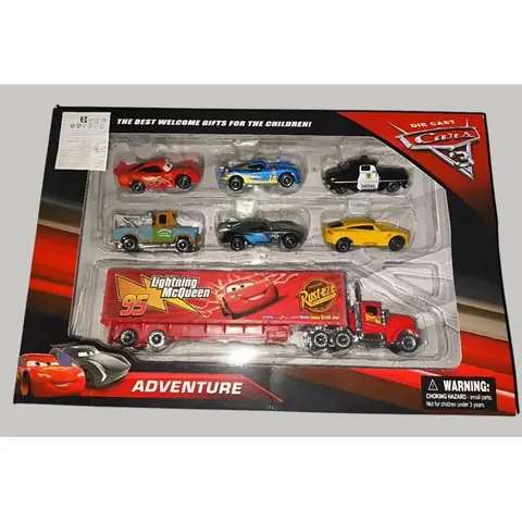 Coffret Cars Race 7 véhicules métal (6 voitures et 1 camion Mack) jouets Pixar Flash McQueen