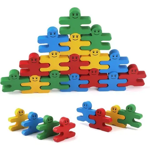 Jeu de construction en bois à empiler 16 pièces figurines éducatif et sensoriel idéal pour les enfants de 3 à 5 ans