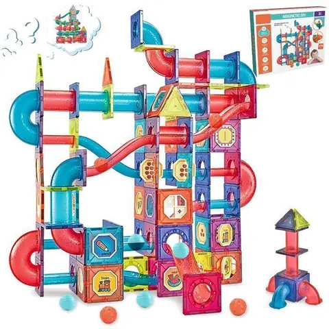 199 Pièces Ensemble de Blocs de Construction Magnétiques Piste avec Tuyaux STEM pour Garçons et Filles Cadeau Éducatif dès 3 Ans