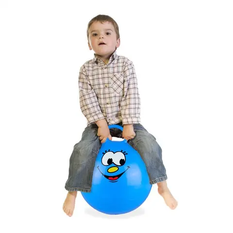 Relaxdays Ballon sauteur enfants avec visage poignée diamètre 45 cm intérieur et extérieur jusqu’à 150 kg bleu
