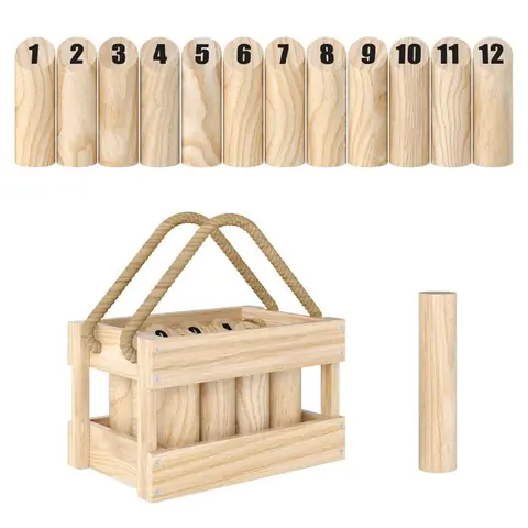 Jeu de quilles finlandaises - SPORTNOW - 12 quilles 1 bâton 1 boîte de transport - en bois de pin - pour adulte - effet bois naturel